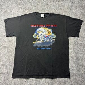 Vintage 2002 Daytona Beach Bike Week Wolf Rider T-Shirt Black Size L